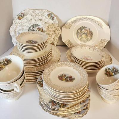  50-Piece China 22k Gold Dinnerware Set Plates Teacups Bowls Chargers Victorian Floral