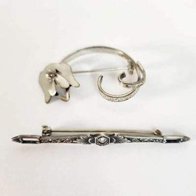 Set Of 2 Brooches/pins Art Deco & Mid Century (Beau)