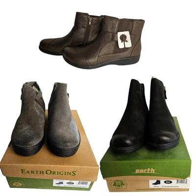 3 NEW Women’s Boots – Size 8 & 8.5 – Earth Origins, Clarks & Earth Jordan (All New in Box)