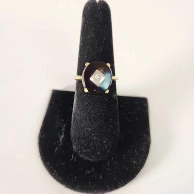 Vintage 10k Gold Onyx and Diamond Mourning Ring