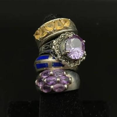 925 Sterling Silver Rings W/ Mixed Stones – 4 Rings Size 8 M