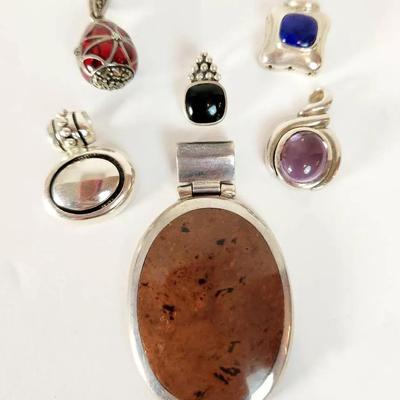 Assorted Sterling Silver and Gemstone Pendant Collection (Lot of 6)