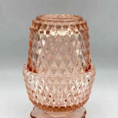 Pink Pressed Glass Fairy Lamp – Diamond Point Pattern