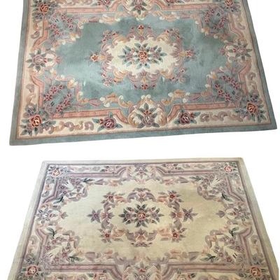 2 Aubusson-Style Floral Rugs – 5’ x 8’, Hand-Crafted Wool