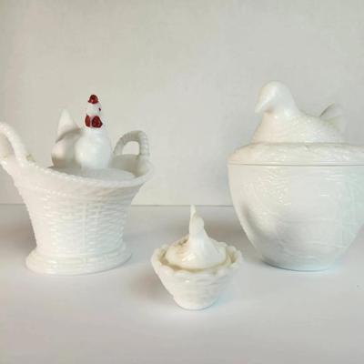 White Milk Glass Vintage "Hen on Nest" Covered Dishes Westmoreland/Avon