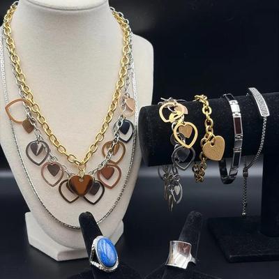 Stainless Steel Fashion Jewelry Lot – Statement Necklaces, Bracelets & Rings