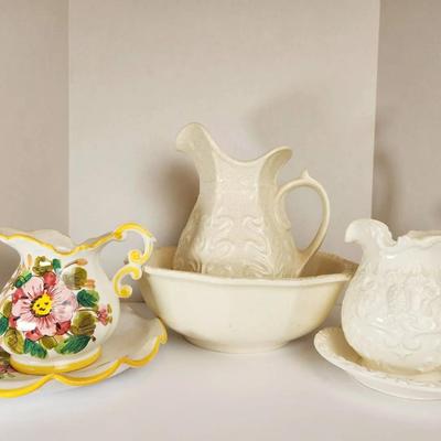 Wash Pitchers and Basins, Set of Three Vintage 60s Italy, Giftware, McCoy Nelson