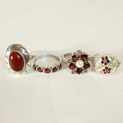 Stunning Assortment of Four Sterling Silver Gemstone Rings