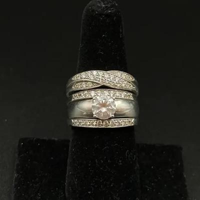 925 Sterling Silver CZ Interchangeable Ring Stack - Size 8