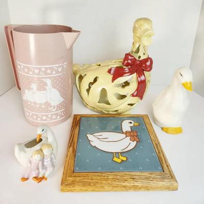 Eclectic Goose Themed Decor Lot - Vintage