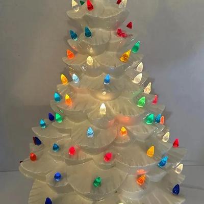 Vintage Arnels White Ceramic Christmas Tree – 18.5” with Multi-Colored Lights