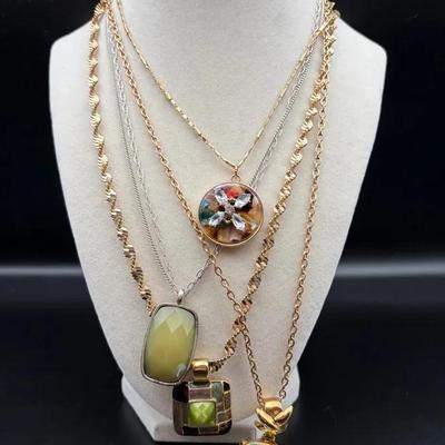 Lot of 4 Statement Necklaces with Bold Pendants – Unmarked