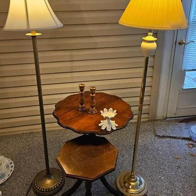 Lot Of Floor Lamps & Wooden Octagonal Side Tables