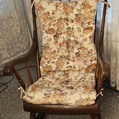 Wooden Rocking Chair with Floral Cushions – 40.5” Tall