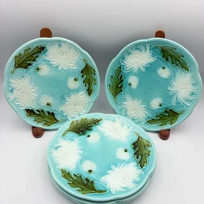 5 SMF Schramberg Germany Plates – Turquoise with White Floral Design (1977)