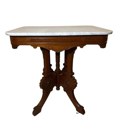 Victorian Marble-Top Parlor Table – 29” Tall
