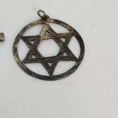 Tooled Star Of David Sterling Necklace 925 Vintage 