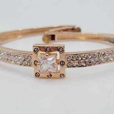 Rose Gold Tone Clear Crystal Hinged Bracelet 