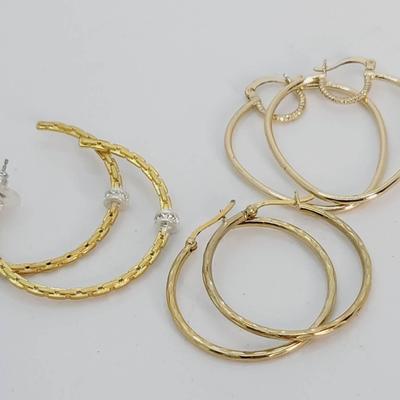 Classic Goldtone Hoop Earrings 3 Pairs