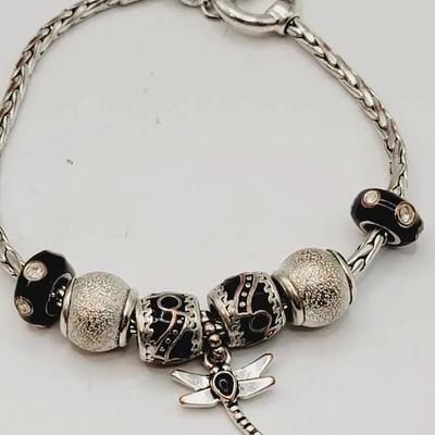 Silver Tone And Black Dragonfly Bracelet 