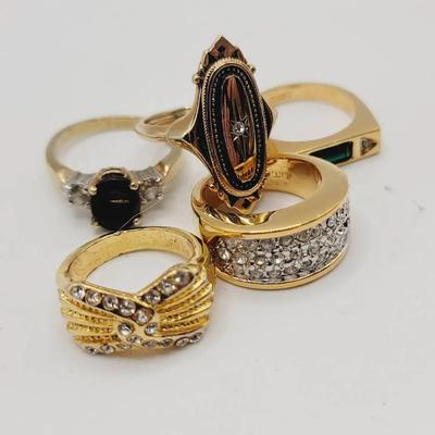 5pc 18KHGE Gold Plate And Tone Accent And Cocktail Rings 6-8