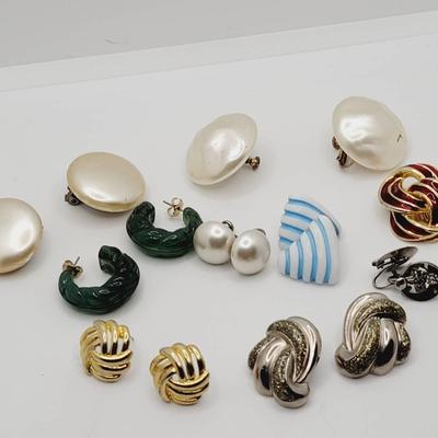 Earring Lot Vintage Enamel Glitter Faux Pearl Rhinestone And More