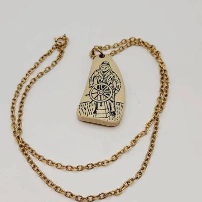 Ships Captain Faux Scrimshaw Vintage Necklace 
