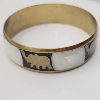 Brass And Mother Of Pearl Elephant Bracelet 