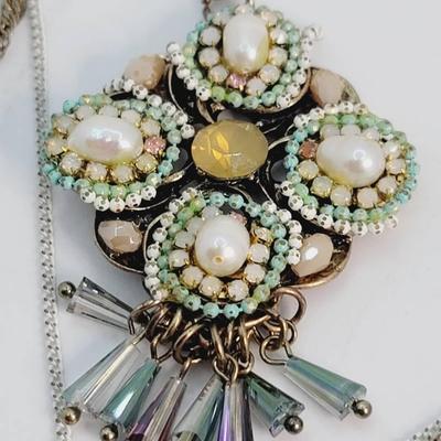 Beatriz Camacho Rhinestone And Glass Bead Drop Necklace 