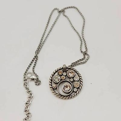 Brighton Silver Tone And Champagne Rhinestone Necklace 