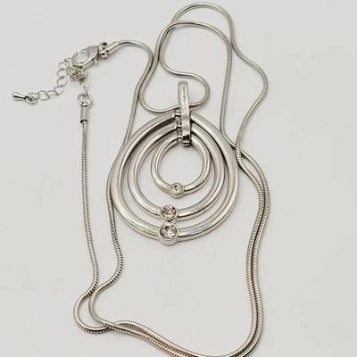 Silver Tone Triple Tear Drop Rhinestone Necklace 