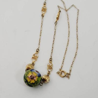 Gold Plate Chinese Style Cloisonne Bead Necklace
