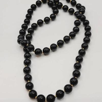 Marvella Black And Gold Tone Beaded Vintage Necklace 