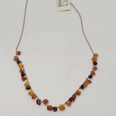 Sterling Silver Amber 925 Necklace 