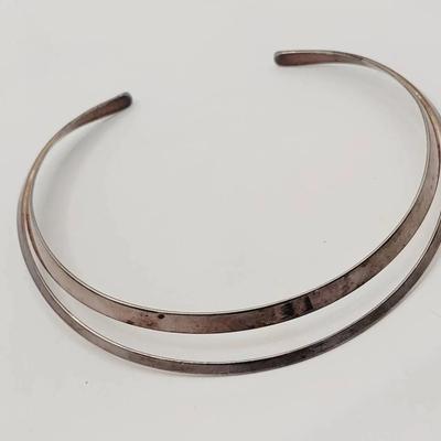 Double Ring Collar Necklace Silver Plate