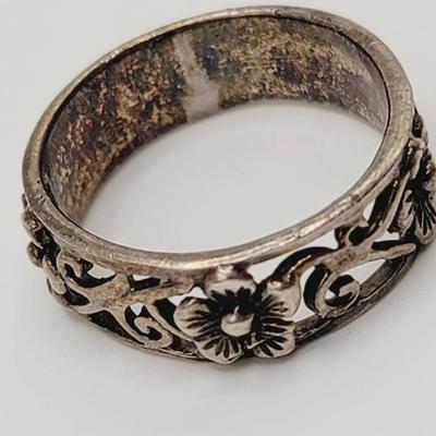 Floral Open Work Sterling Ring 925 Silver