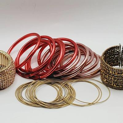 Bracelet Lot Pink Red Gold Tone Bangles And Cuffs