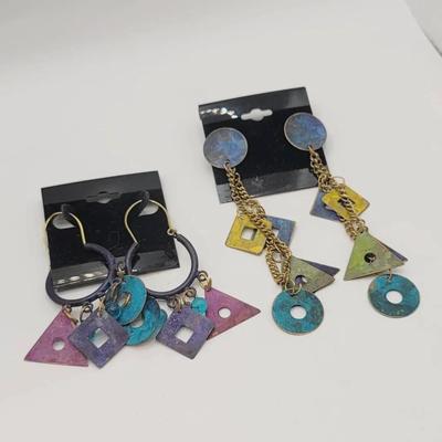 2 Pair Colorful Geometric Dangle Earrings