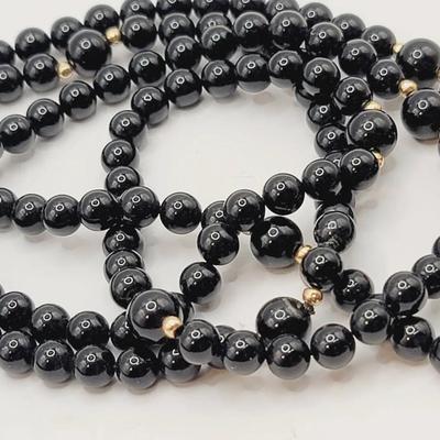Black Glass And Gold Spacer Beads Vintage