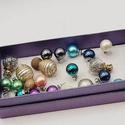 Collection Of Faux Pearl And Glitter Stud Earrings