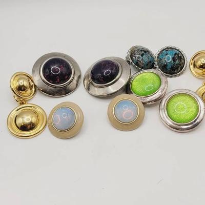 6 Pair Vintage Disc Button Shield Earrings 
