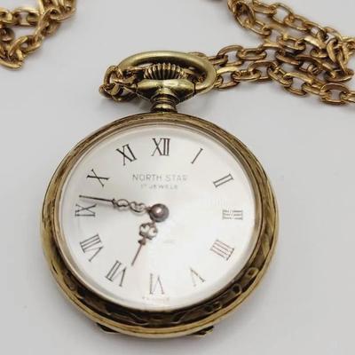 North Star 17 Jewel Gold Filled Ladies Watch And Plated Chain