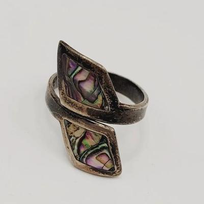 Sterling Abalone Inlay Adjustable Ring Current Sz 8