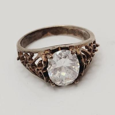 Sterling Filigree Solitaire Ring Sz 9 Gorgeous 925 Silver