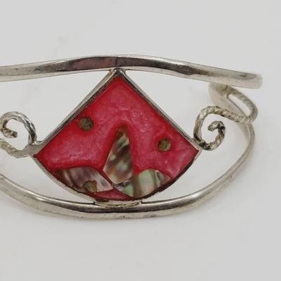 Sterling 925 Child Size Mother Of Pearl Inlay Bracelet