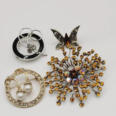 4pc Vintage Rhinestone Brooch Pins