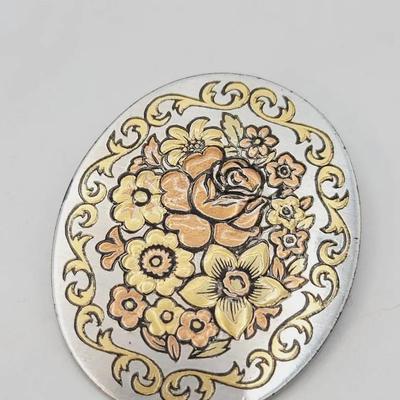 Reed Barton Damascene Floral Pin Pendant 