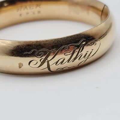 Large Gold filled Vintage Hinged Bracelet Inscribed "Kathy" 1/20 12k