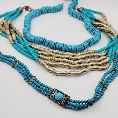 Egyptian Revival Necklace Lot Mixed Materials