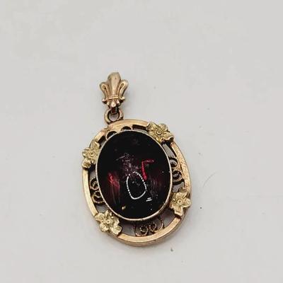 Gold Plated Antique Pendant - Stone Has Wear